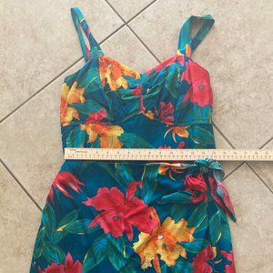 Vintage Paradise Found Womens Hawaiian Floral Sarong Wrap Dress